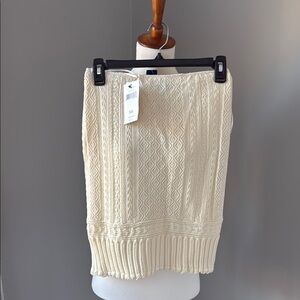 Ralf Lauren Rugby Cream Ribbed Knee-Length Pencil Skirt